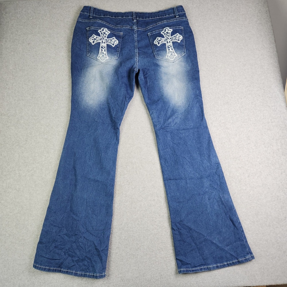 SHEIN Curve Flare Jeans Womens 2XL Blue Denim Western Boho Medium Wash High Rise